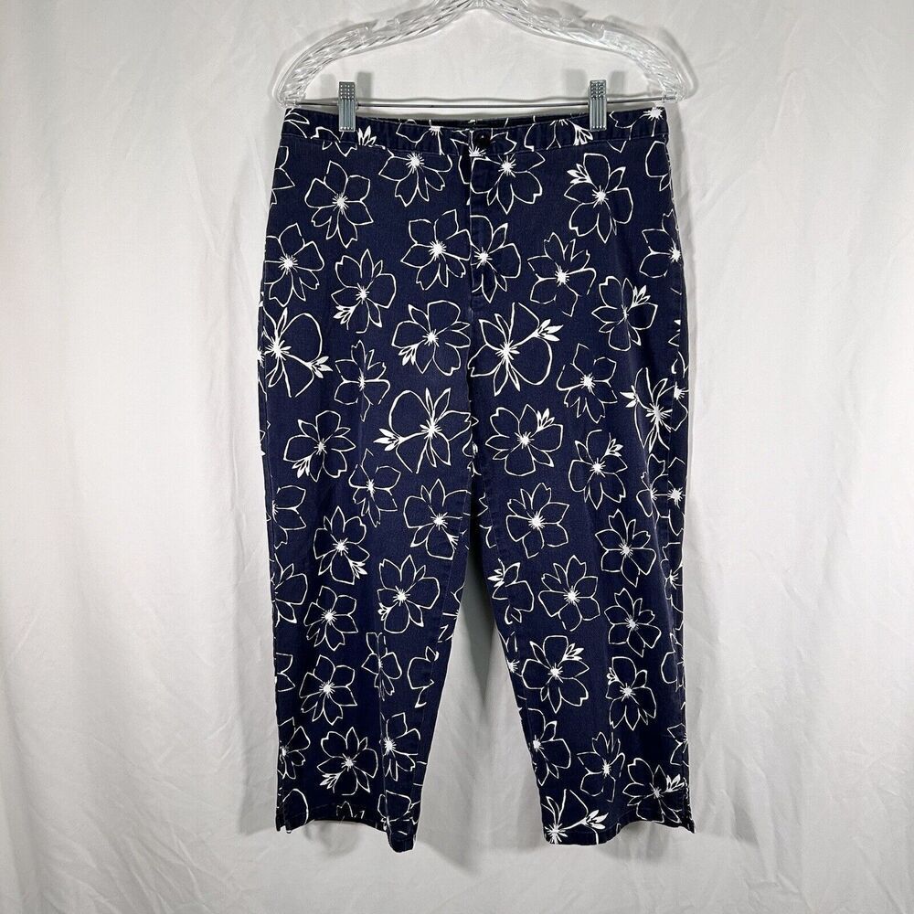 Dockers Pants Women's 12 Blue Floral Stretch Cropped Cotton Blend High Rise